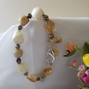 Boho Stone and Glass Beaded Bracelet 8 inches